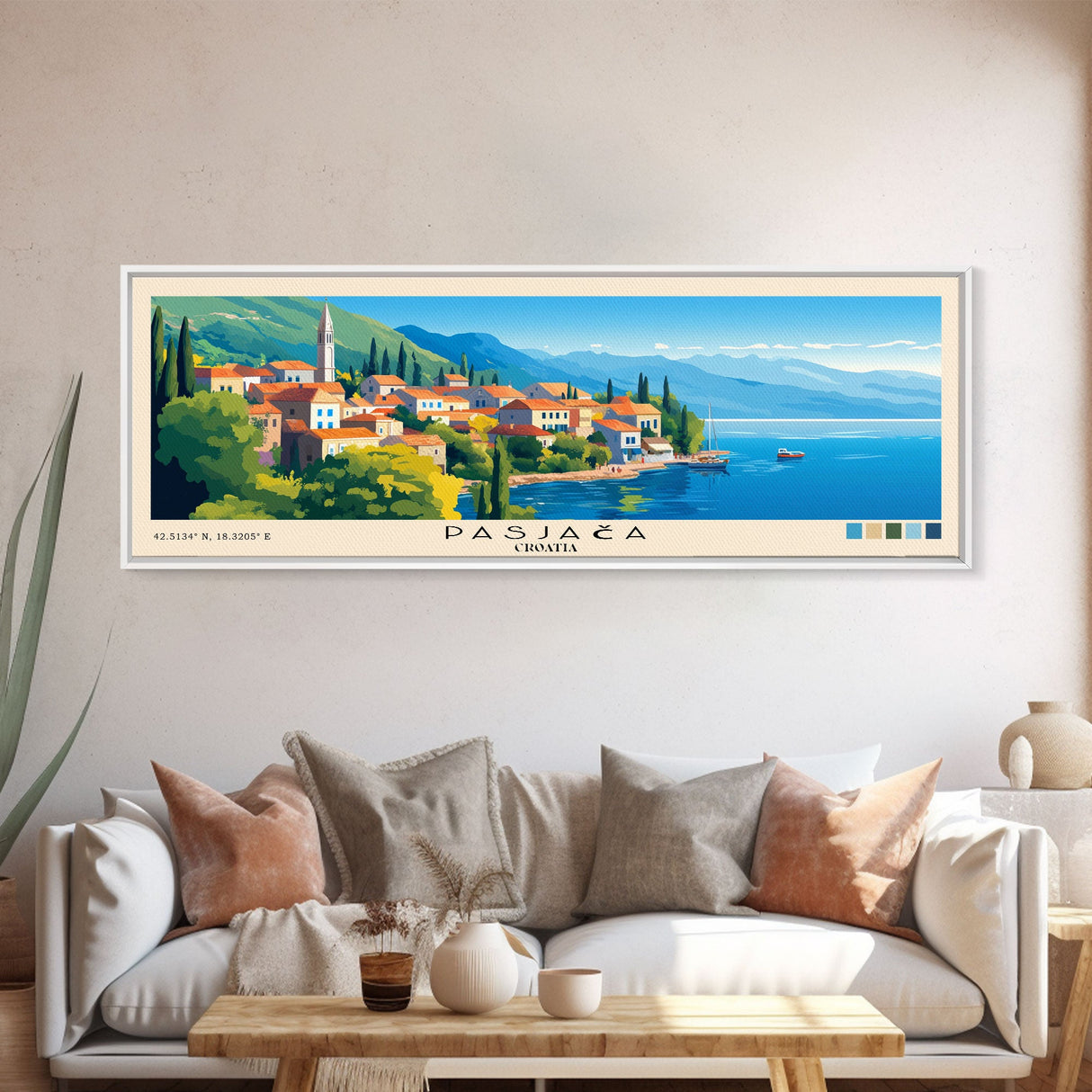 Pasjača, Croatia Panoramic Beach Print, Vacation Gift, Croatia Wall Art, Framed Canvas Print, Framed Beach Painting