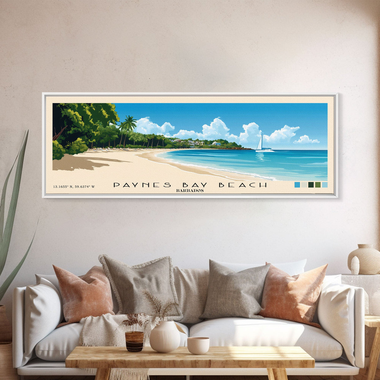 Paynes Bay Beach, Barbados Panoramic Print, Vacation Gift, Barbados Wall Art, Beach Painting, Beach Decor, Beach Or Lakehouse Art