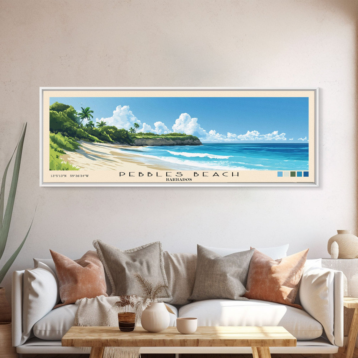 Pebbles Beach, Barbados Panoramic Print, Vacation Gift, Barbados Wall Art, Vacation Wall Art, Vacatation Memories, Beach Decor, Beach Or Lakehouse Art