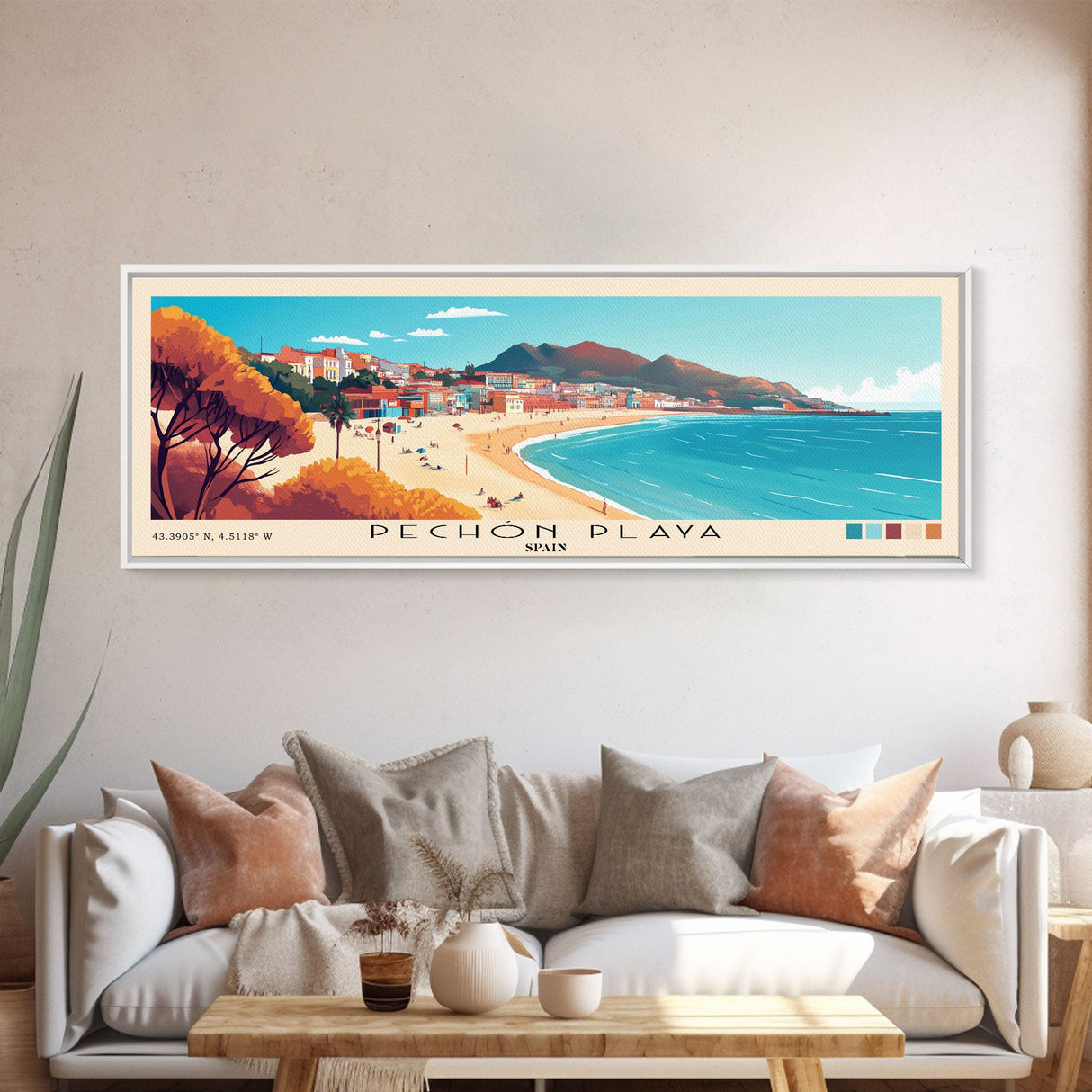 Pechón Playa, Spain Panoramic Print, Vacation Gift, Spain Wall Art, Beach Painting, Beach Decor, Beach Or Lakehouse Art