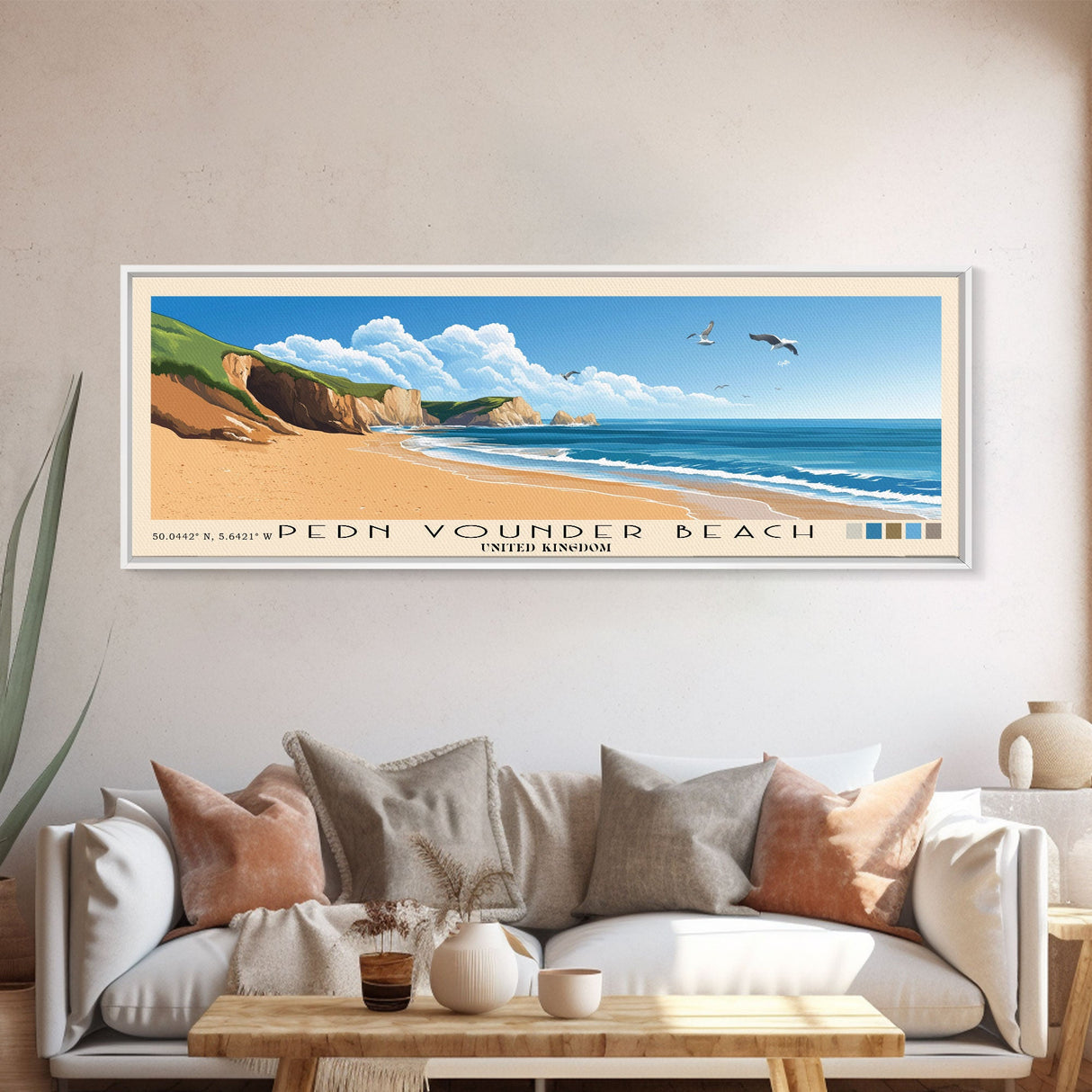 Pedn Vounder Beach, United Kingdom Panoramic Beach Print, Vacation Gift, United Kingdom Wall Art, Beach Painting, Beach Decor, Beach Painting