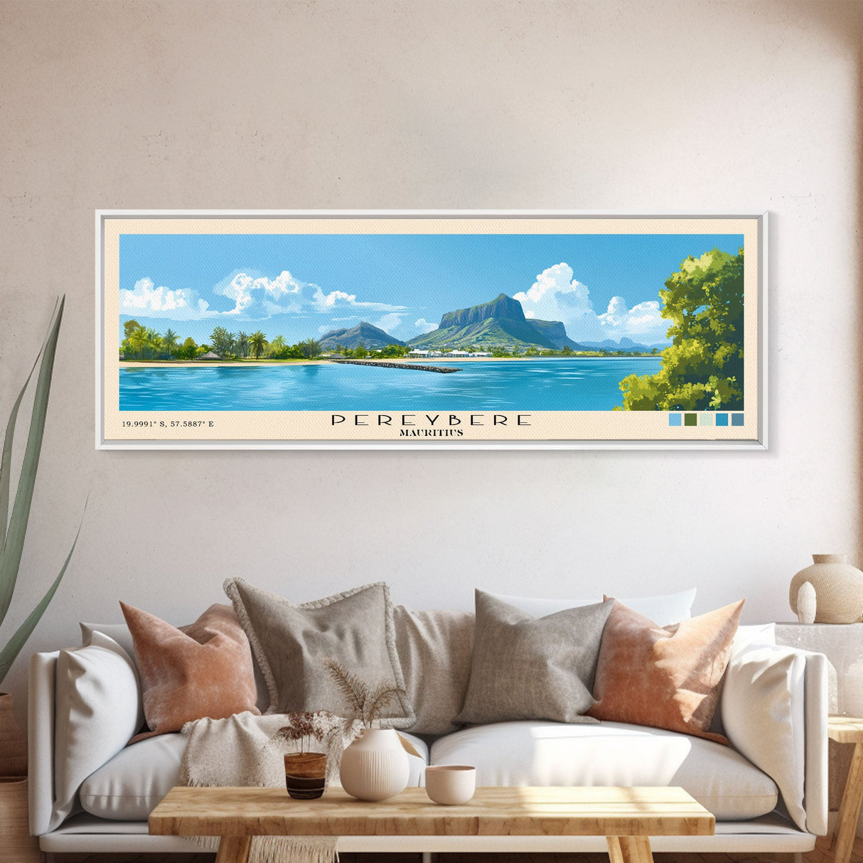 Pereybere, Mauritius Panoramic Print, Vacation Gift, Mauritius Wall Art, Beach Painting, Beach Decor, Beach Or Lakehouse Art