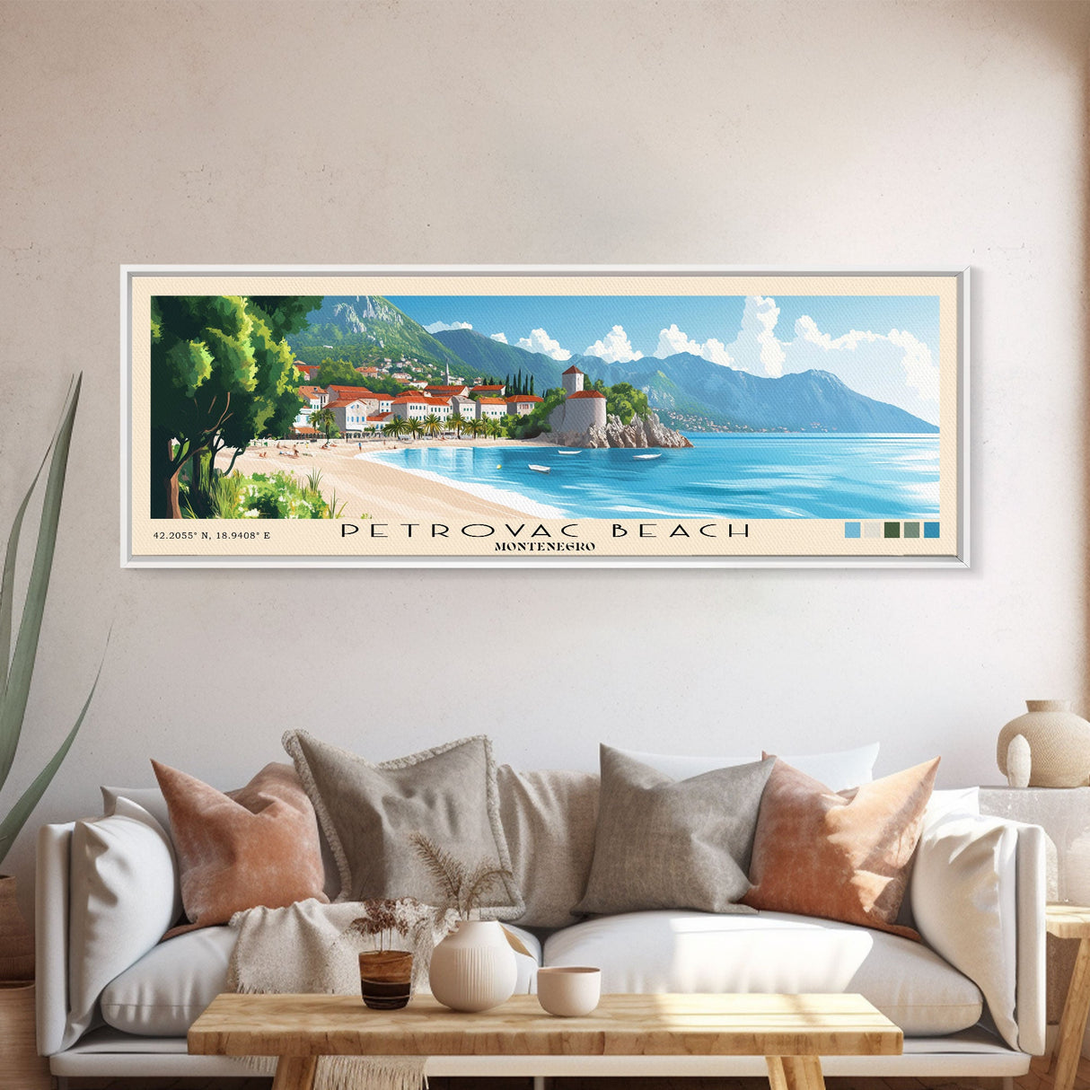 Petrovac Beach, Montenegro Panoramic Print, Vacation Gift, Montenegro Wall Art, Vacation Wall Art, Vacatation Memories, Beach Decor, Beach Or Lakehouse Art