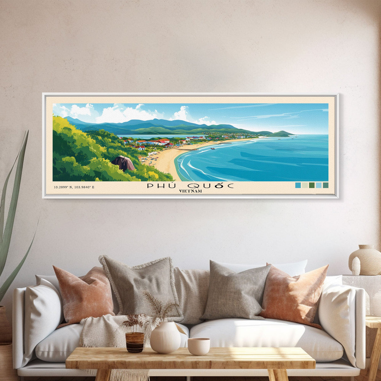 Phú Quốc, Vietnam Panoramic Print, Vacation Gift, Vietnam Wall Art, Beach Painting, Beach Decor, Large Wall Art, Wood Frame Art