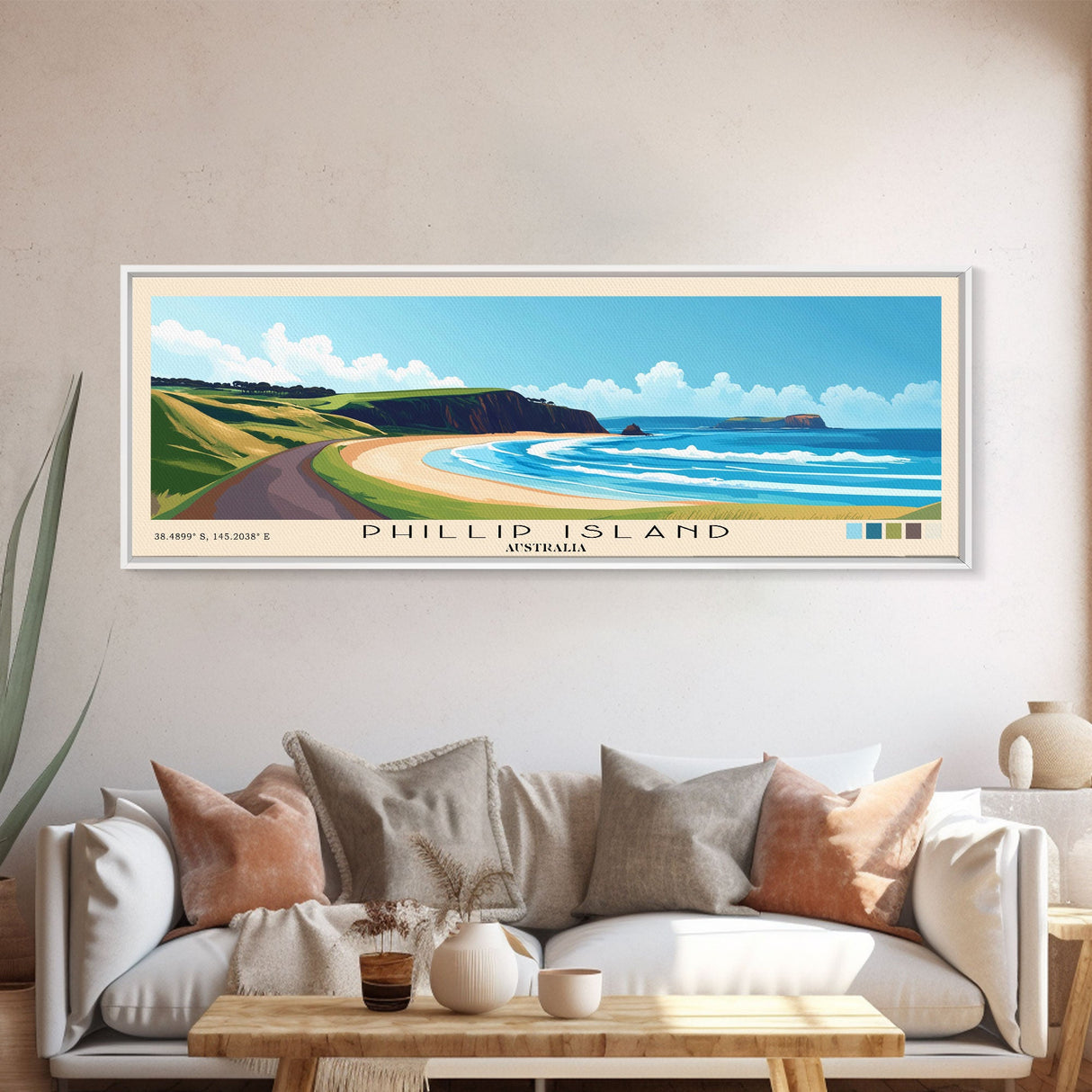 Phillip Island, Australia Panoramic Print, Vacation Gift, Australia Wall Art, Beach Painting, Beach Decor, Beach Or Lakehouse Art