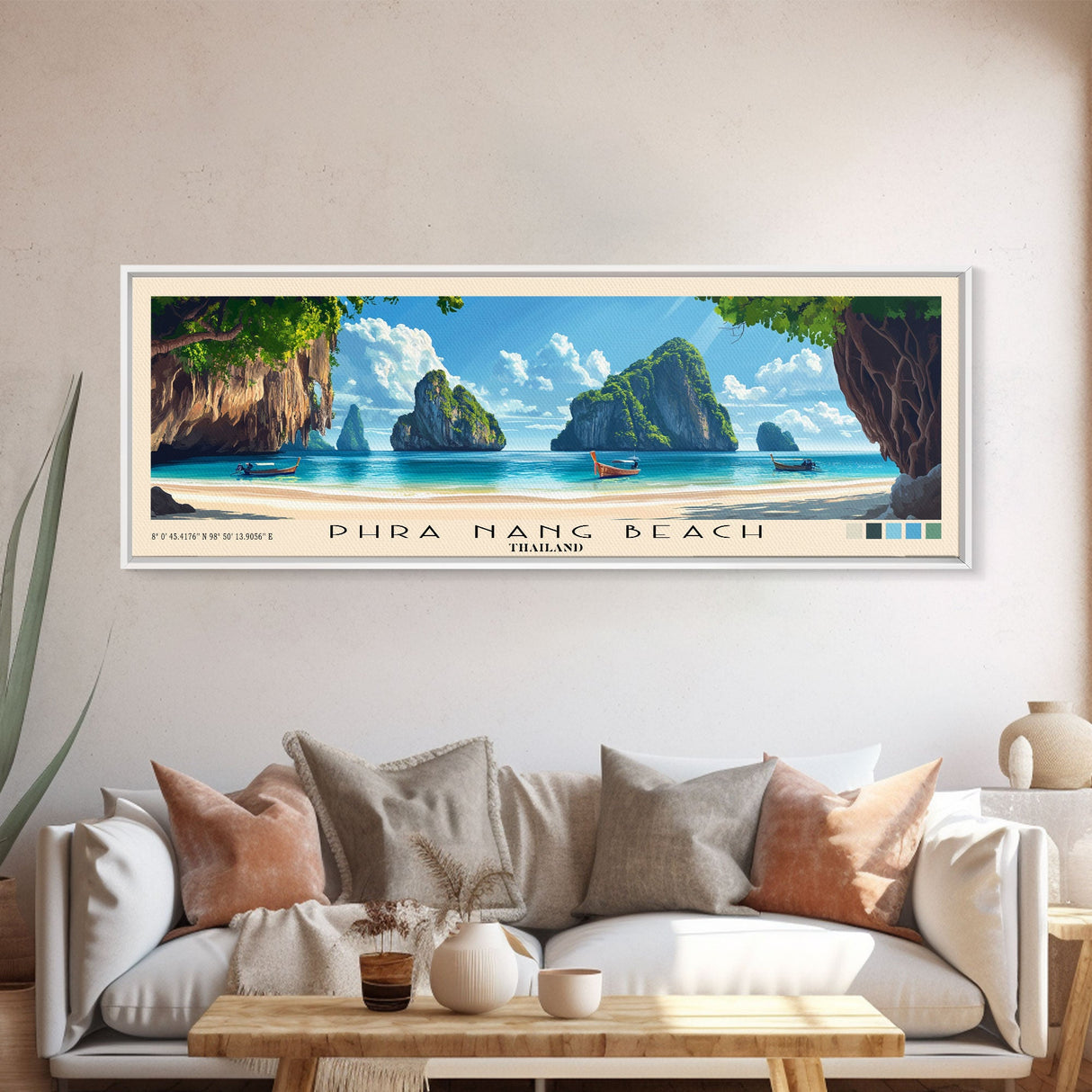 Phra Nang Beach, Thailand Panoramic Beach Print, Vacation Gift, Thailand Wall Art, Beach Painting, Beach Decor, Beach Painting