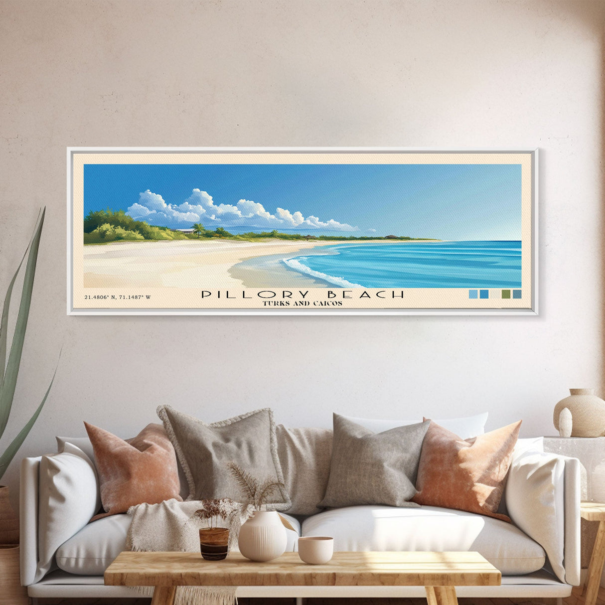 Pillory Beach, Turks and Caicos Panoramic Beach Print, Vacation Gift, Turks and Caicos Wall Art, Beach Painting, Beach Decor, Beach Painting