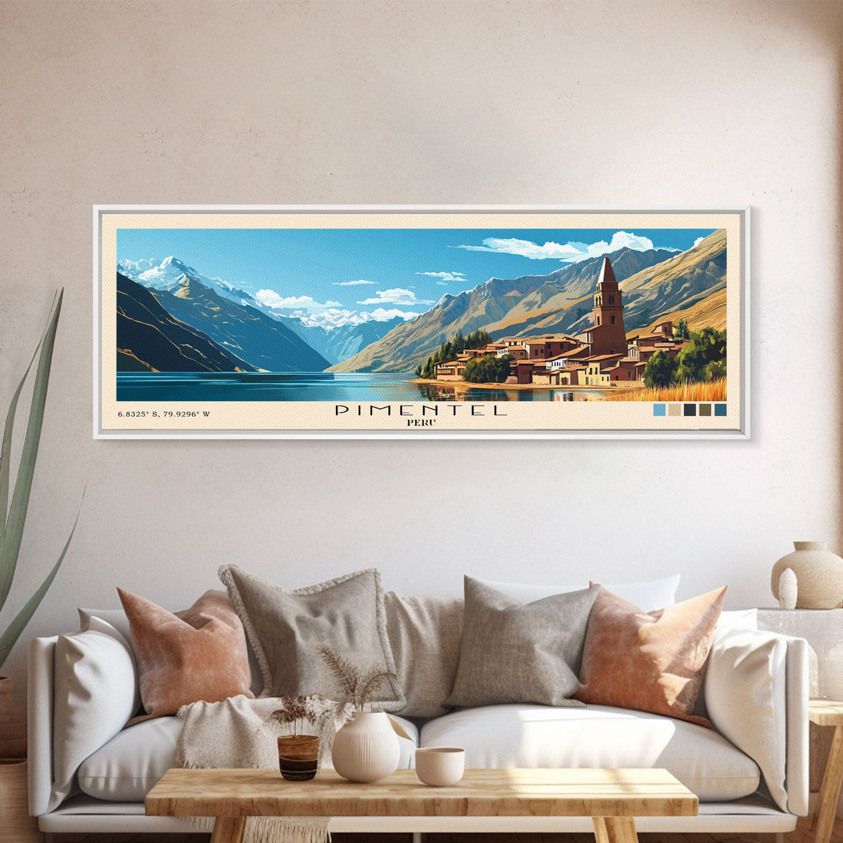 Pimentel, Peru Panoramic Print, Vacation Gift, Peru Wall Art, Beach Painting, Beach Decor, Large Wall Art, Wood Frame Art