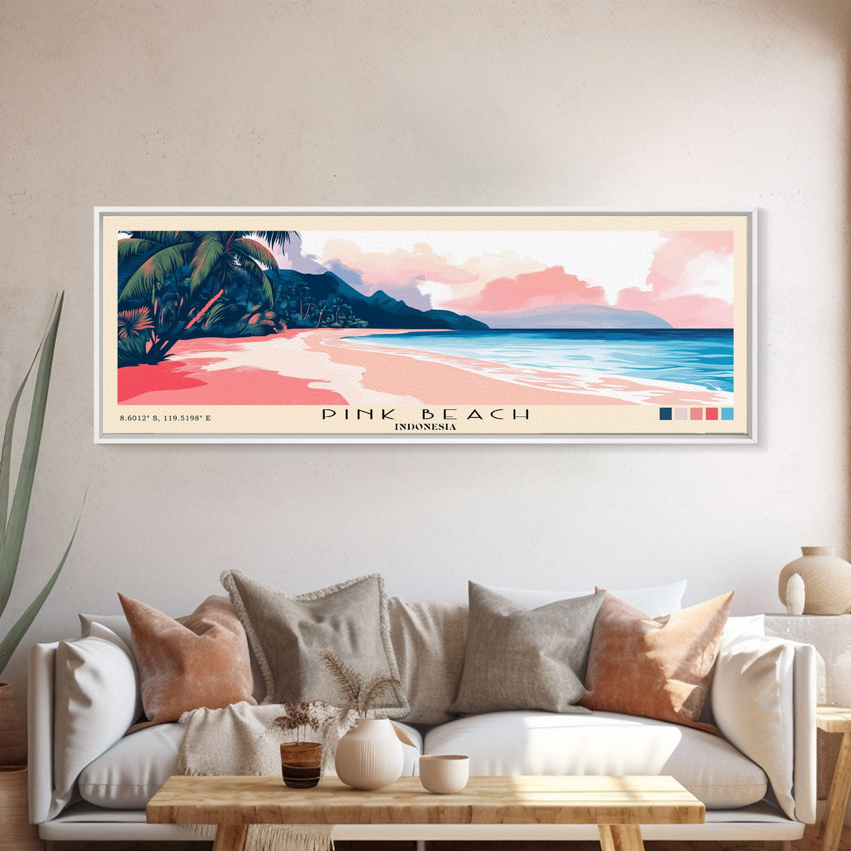 Pink Beach, Indonesia Panoramic Print, Vacation Gift, Indonesia Wall Art, Vacation Wall Art, Vacatation Memories, Beach Decor, Beach Or Lakehouse Art