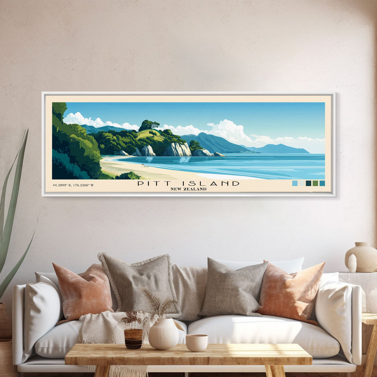 Pitt Island, New Zealand Panoramic Beach Print, Vacation Gift, New Zealand Wall Art, Beach Painting, Beach Decor, Beach Painting