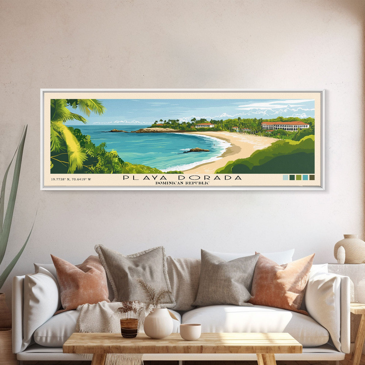 Playa Dorada, Dominican Republic Panoramic Beach Print, Vacation Gift, Dominican Republic Wall Art, Framed Canvas Print, Framed Beach Painting