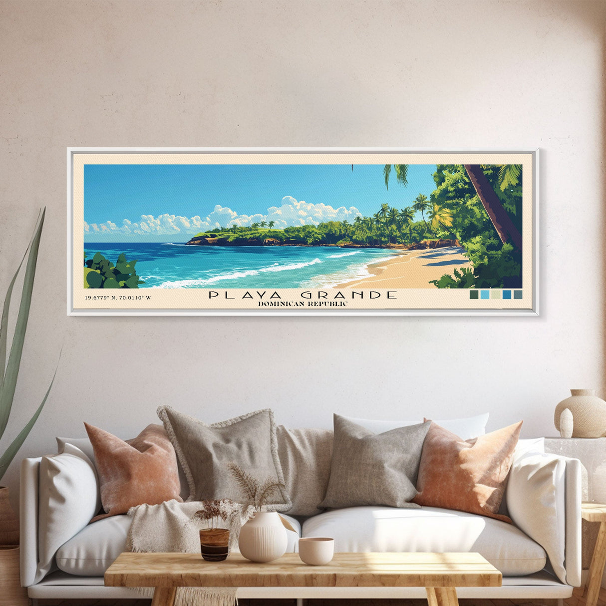 Playa Grande, Dominican Republic Panoramic Beach Print, Vacation Gift, Dominican Republic Wall Art, Beach Painting, Beach Decor, Beach Painting