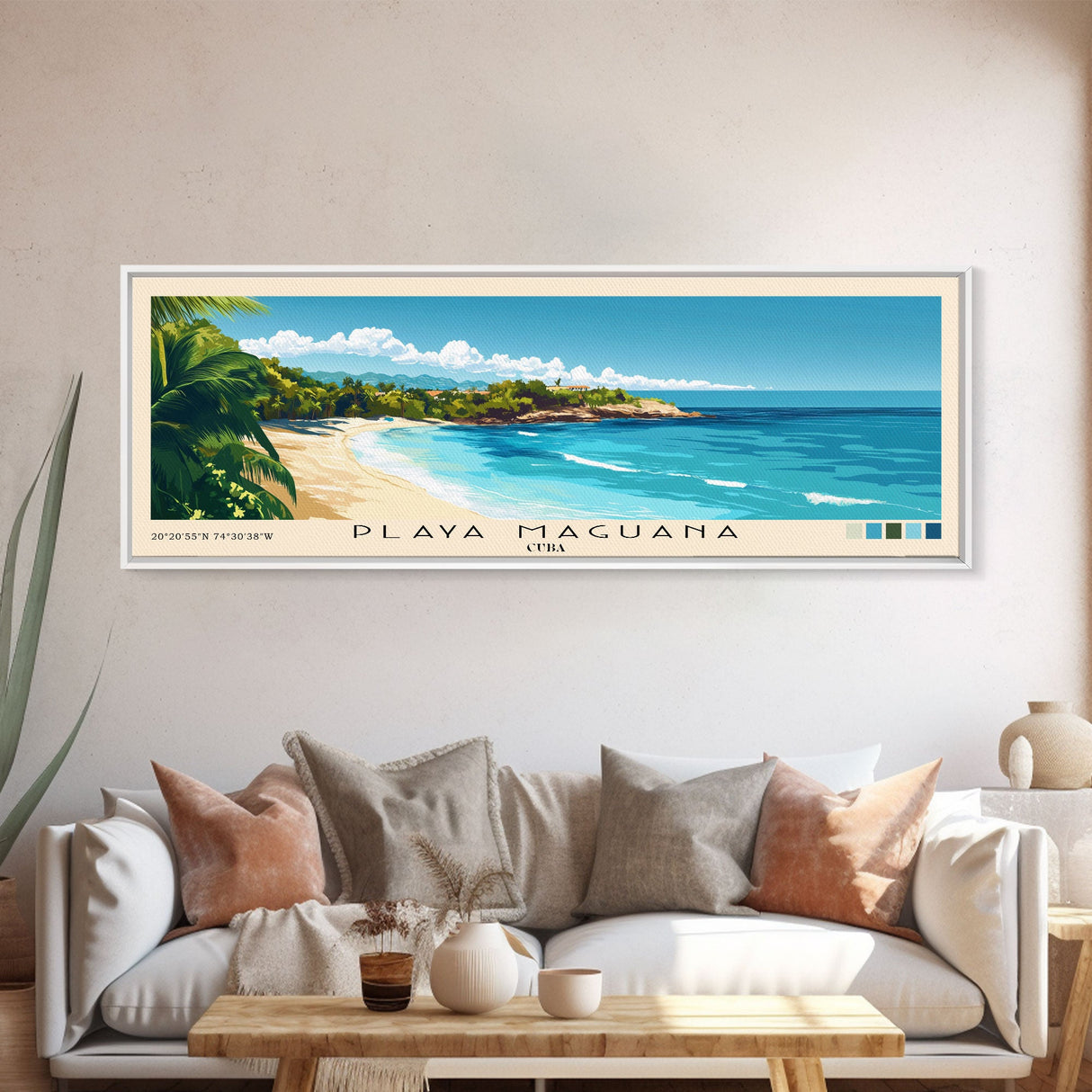 Playa Maguana, Cuba Panoramic Beach Print, Vacation Gift, Cuba Wall Art, Beach Painting, Beach Decor, Beach Painting