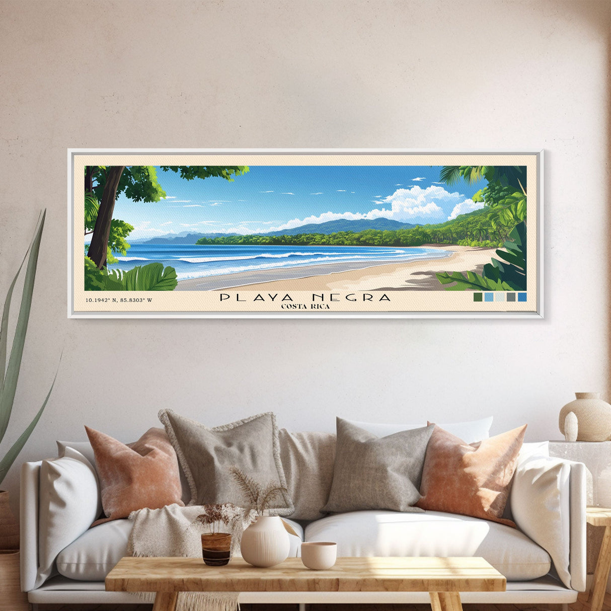 Playa Negra, Costa Rica Panoramic Print, Vacation Gift, Costa Rica Wall Art, Beach Painting, Beach Decor, Large Wall Art, Wood Frame Art