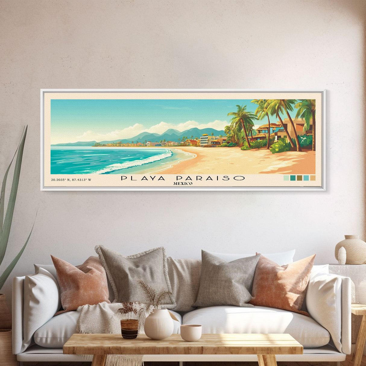 Playa Paraiso, Mexico Panoramic Print, Vacation Gift, Mexico Wall Art, Vacation Wall Art, Vacatation Memories, Beach Decor, Beach Or Lakehouse Art