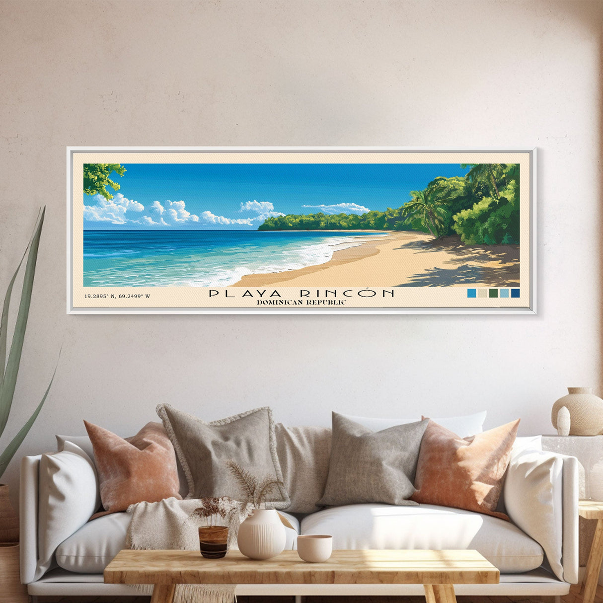 Playa Rincón, Dominican Republic Panoramic Print, Vacation Gift, Dominican Republic Wall Art, Beach Painting, Beach Decor, Large Wall Art, Wood Frame Art