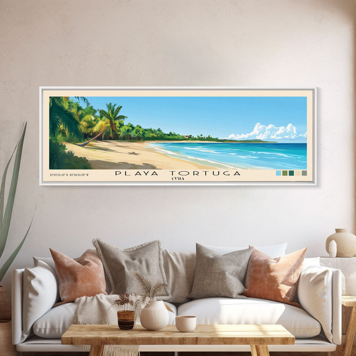 Playa Tortuga, Cuba Panoramic Beach Print, Vacation Gift, Cuba Wall Art, Beach Painting, Beach Decor, Beach Painting