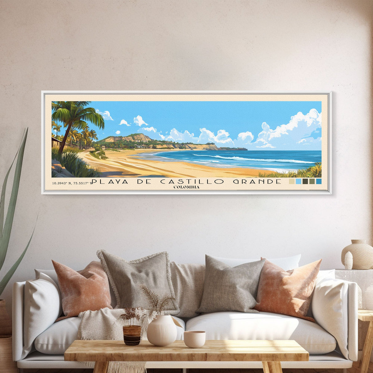 Playa de Castillo Grande, Colombia Panoramic Print, Vacation Gift, Colombia Wall Art, Beach Painting, Beach Decor, Beach Or Lakehouse Art