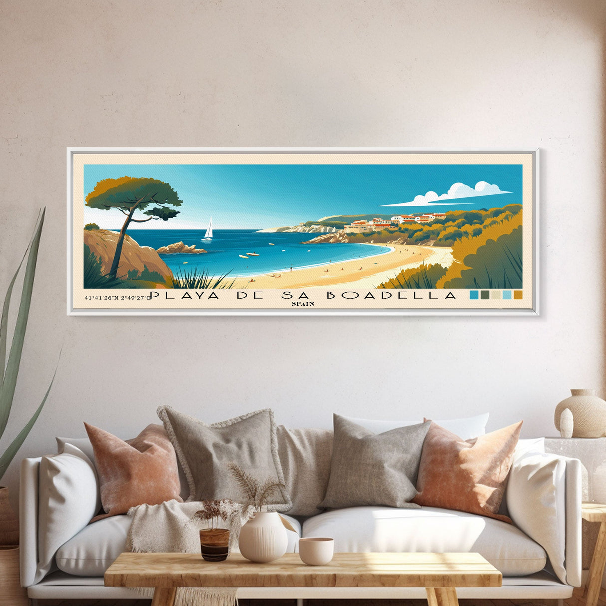 Playa de Sa Boadella, Spain Panoramic Print, Vacation Gift, Spain Wall Art, Beach Painting, Beach Decor, Beach Or Lakehouse Art