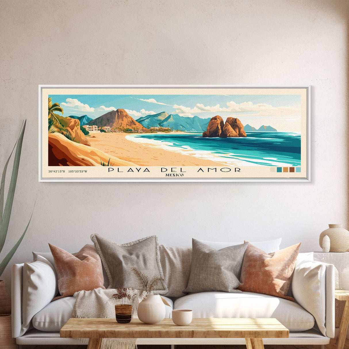 Playa del Amor, Mexico Panoramic Beach Print, Vacation Gift, Mexico Wall Art, Beach Painting, Beach Decor, Beach Painting