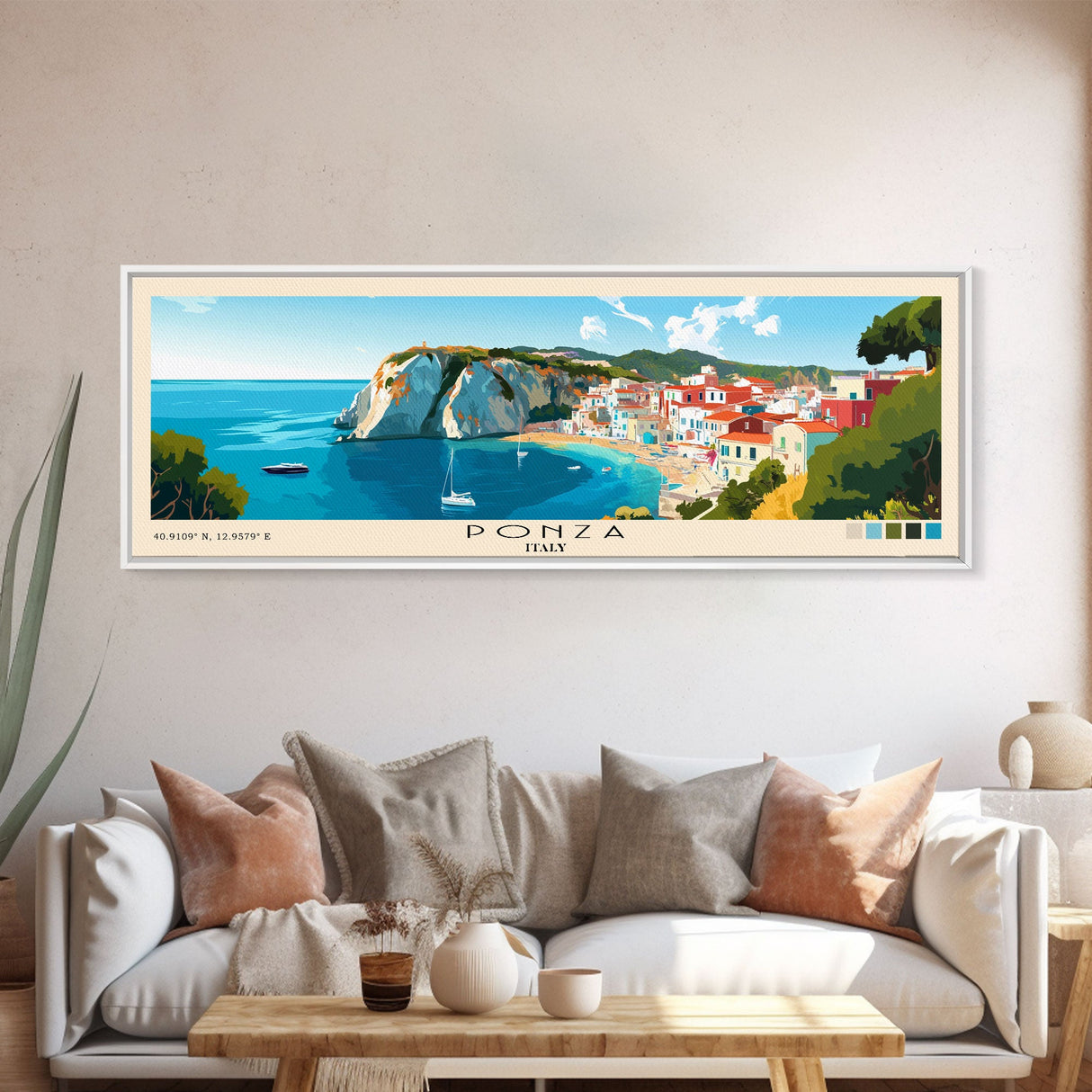 Ponza, Italy Panoramic Beach Print, Vacation Gift, Italy Wall Art, Beach Painting, Beach Decor, Beach Painting