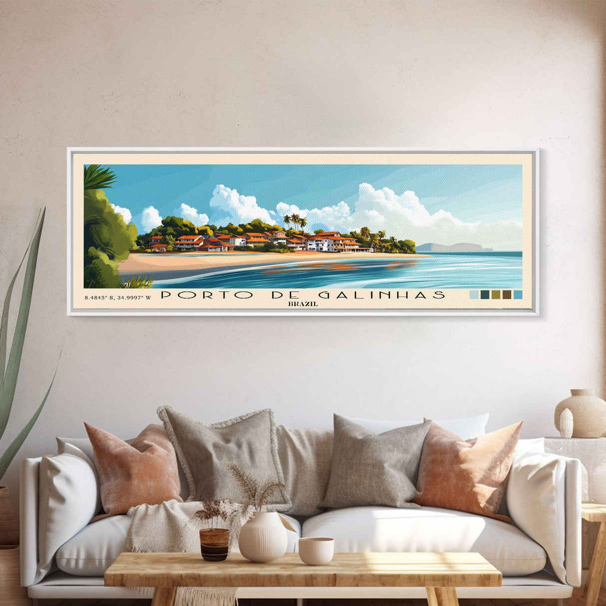 Porto de Galinhas, Brazil Panoramic Print, Vacation Gift, Brazil Wall Art, Beach Painting, Beach Decor, Large Wall Art, Wood Frame Art