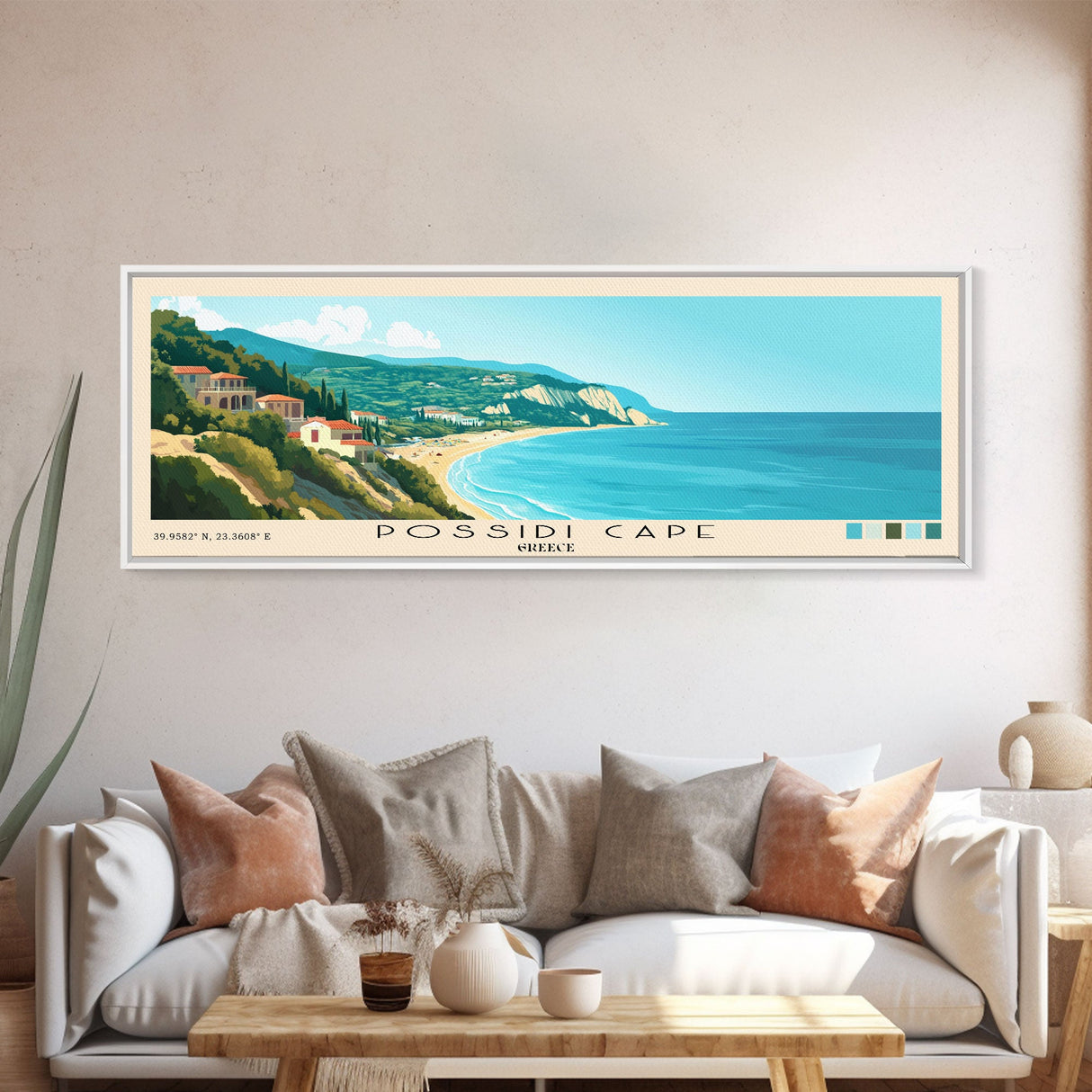 Possidi Cape, Greece Panoramic Beach Print, Vacation Gift, Greece Wall Art, Beach Painting, Beach Decor, Beach Painting