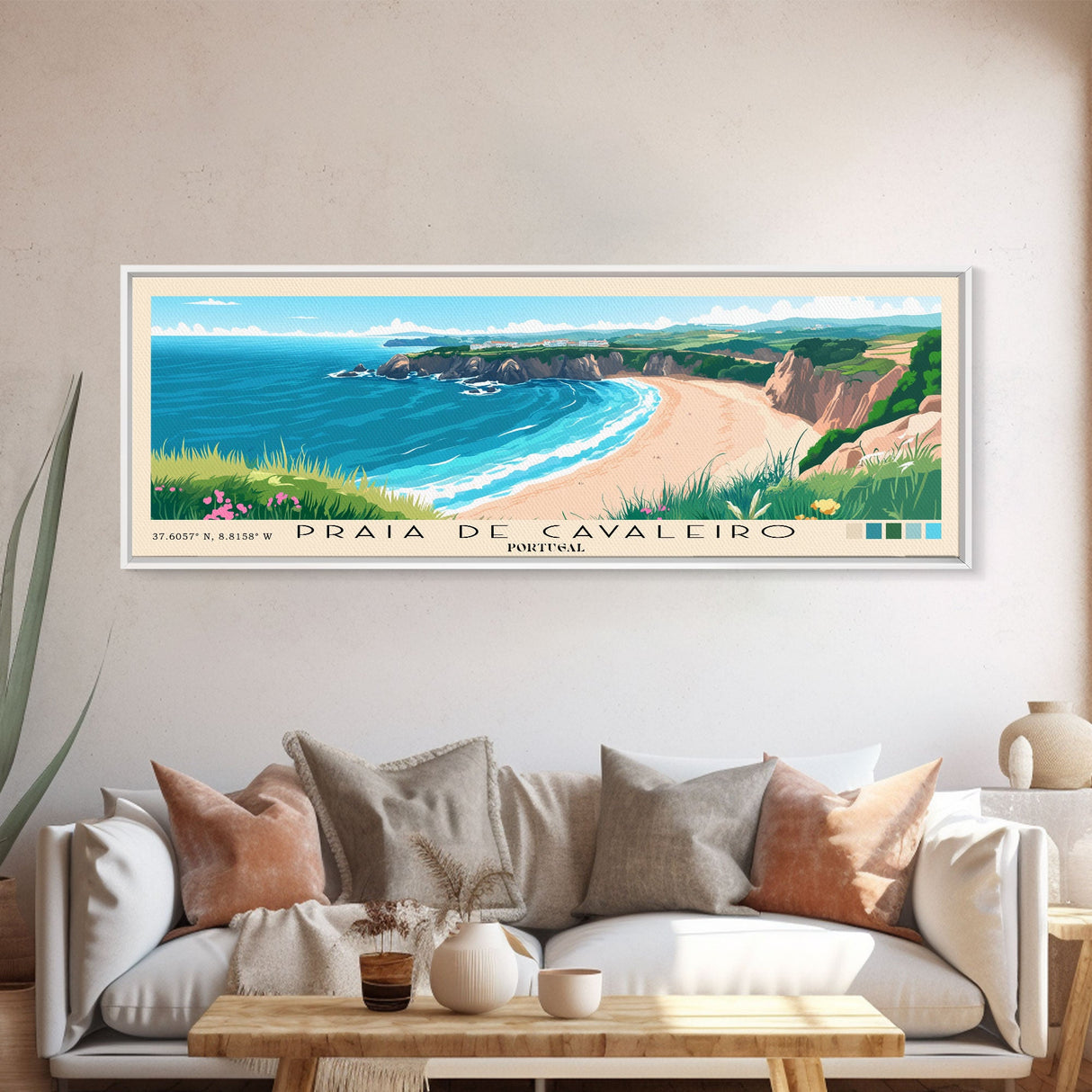 Praia de Cavaleiro, Portugal Panoramic Beach Print, Vacation Gift, Portugal Wall Art, Beach Painting, Beach Decor, Beach Painting