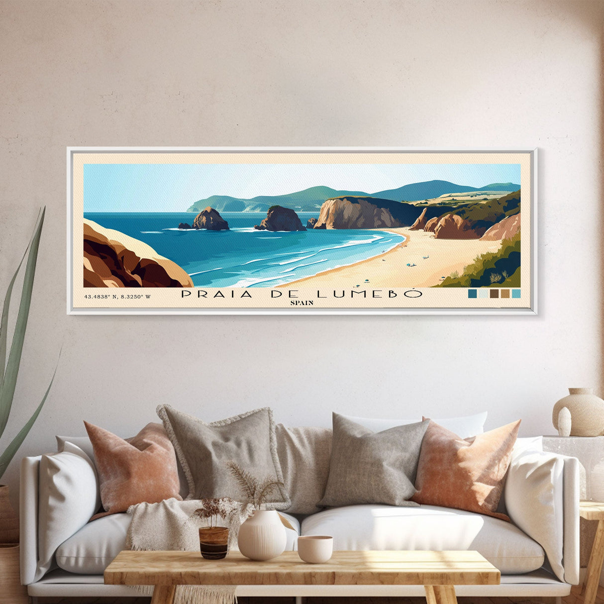 Praia de Lumebó, Spain Panoramic Beach Print, Vacation Gift, Spain Wall Art, Framed Canvas Print, Framed Beach Painting