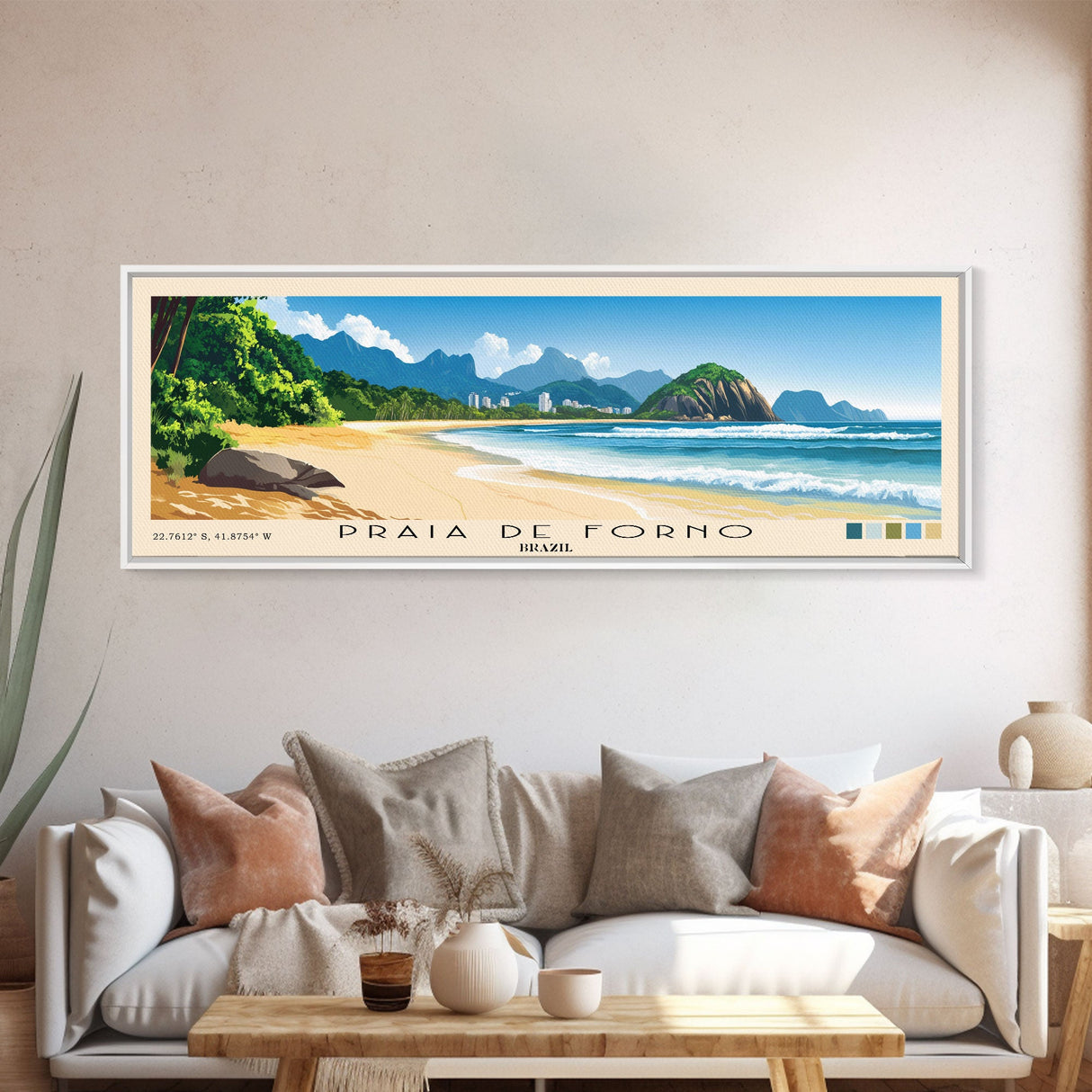 Praia de Forno, Brazil Panoramic Print, Vacation Gift, Brazil Wall Art, Beach Painting, Beach Decor, Large Wall Art, Wood Frame Art