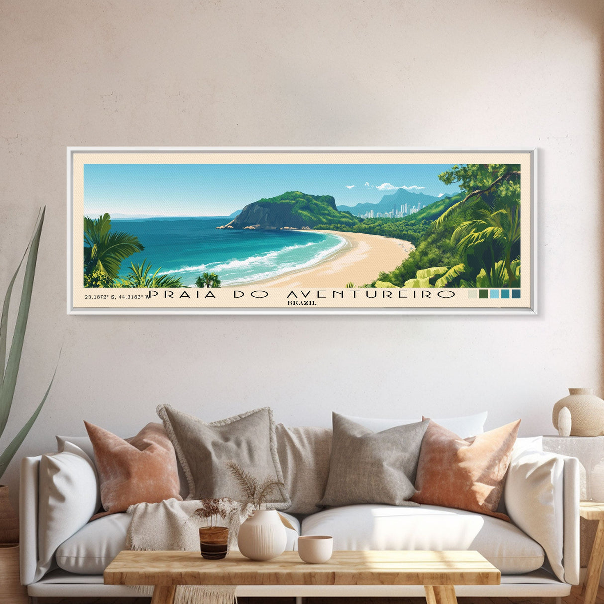 Praia do Aventureiro, Brazil Panoramic Beach Print, Vacation Gift, Brazil Wall Art, Framed Canvas Print, Framed Beach Painting