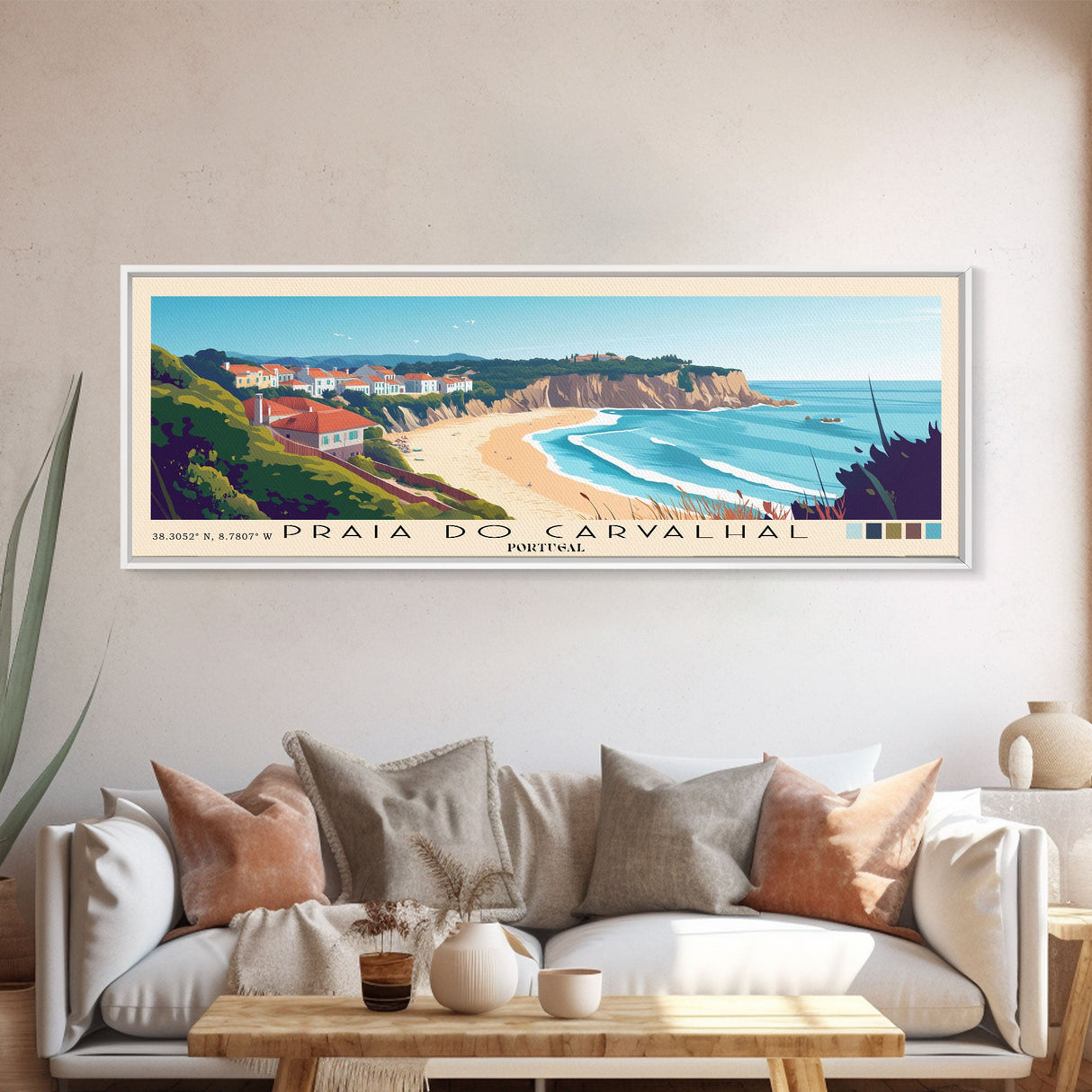 Praia do Carvalhal, Portugal Panoramic Print, Vacation Gift, Portugal Wall Art, Beach Painting, Beach Decor, Beach Or Lakehouse Art