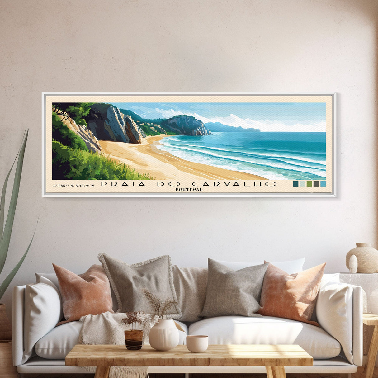 Praia do Carvalho, Portugal Panoramic Beach Print, Vacation Gift, Portugal Wall Art, Beach Painting, Beach Decor, Beach Painting