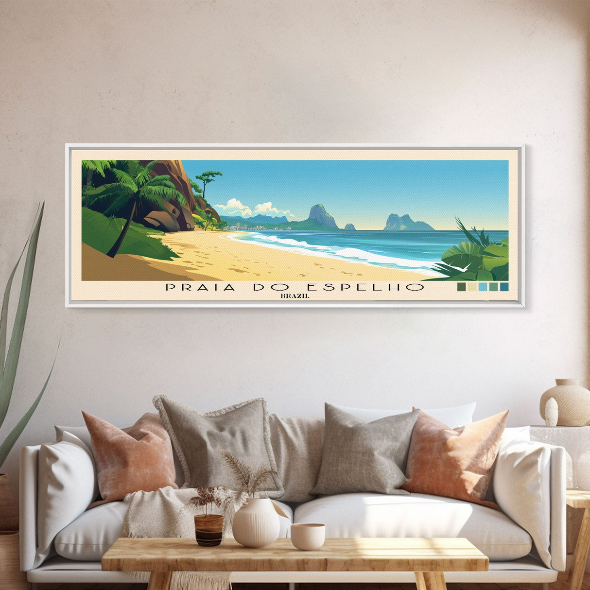 Praia do Espelho, Brazil Panoramic Print, Vacation Gift, Brazil Wall Art, Beach Painting, Beach Decor, Large Wall Art, Wood Frame Art