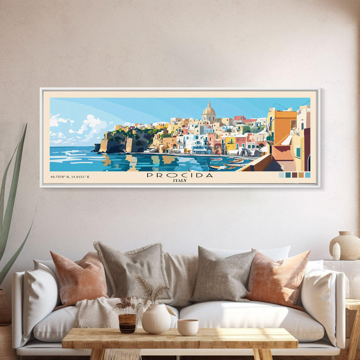 Procida, Italy Panoramic Beach Print, Vacation Gift, Italy Wall Art, Beach Painting, Beach Decor, Beach Painting