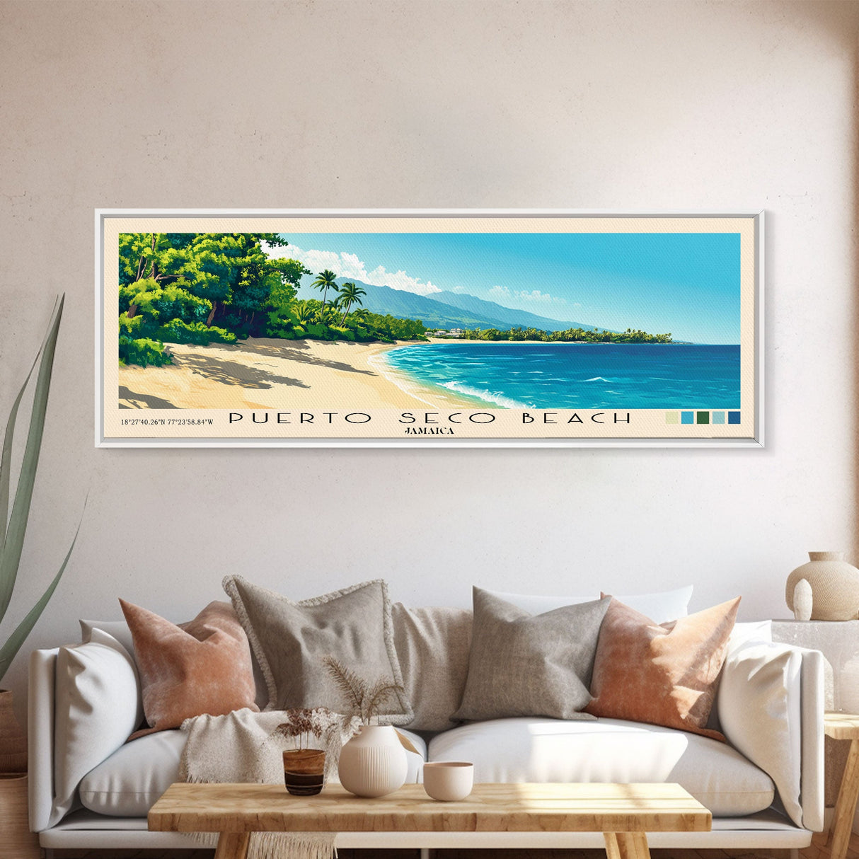 Puerto Seco Beach, Jamaica Panoramic Beach Print, Vacation Gift, Jamaica Wall Art, Beach Painting, Beach Decor, Beach Painting