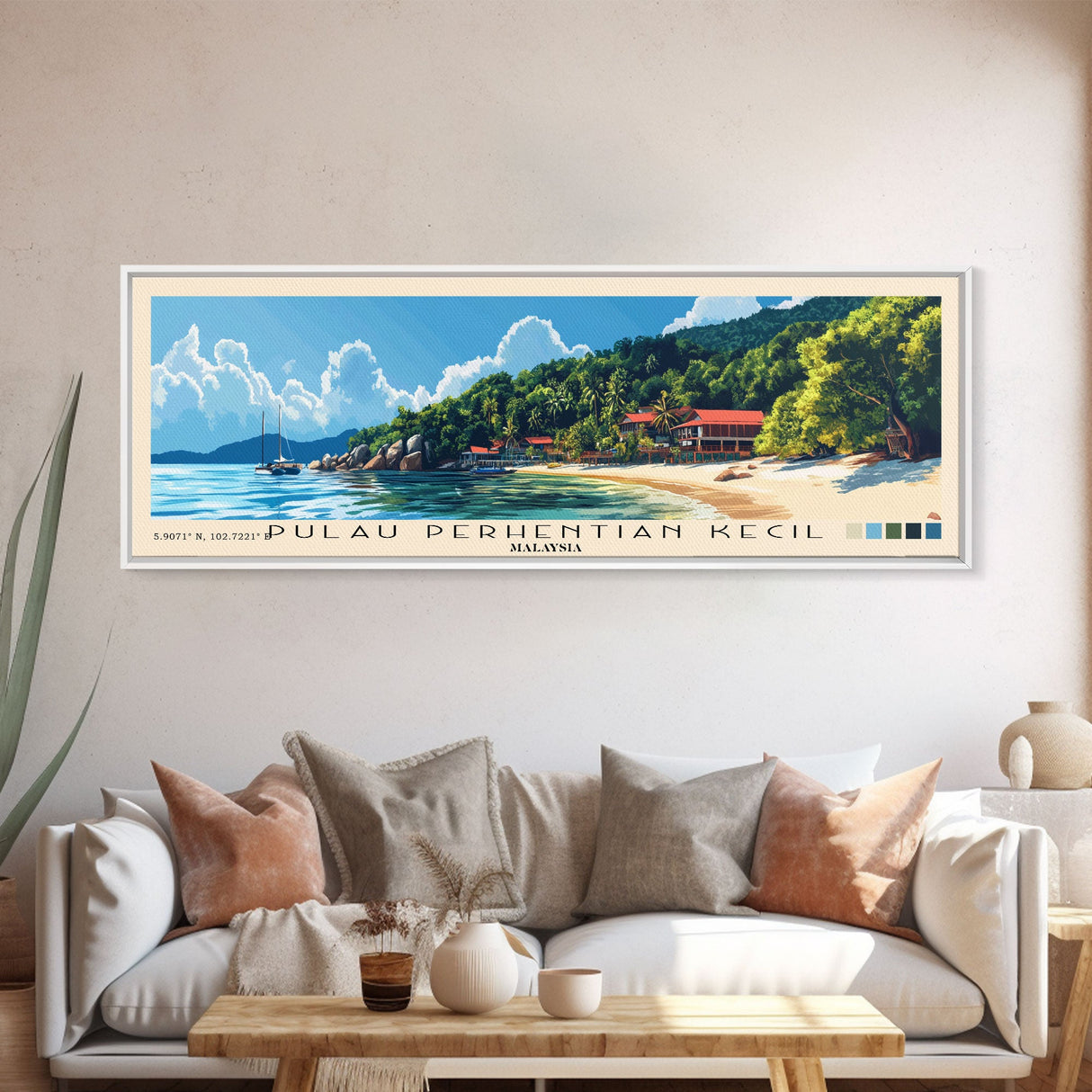 Pulau Perhentian Kecil, Malaysia Panoramic Beach Print, Vacation Gift, Malaysia Wall Art, Beach Painting, Beach Decor, Beach Painting