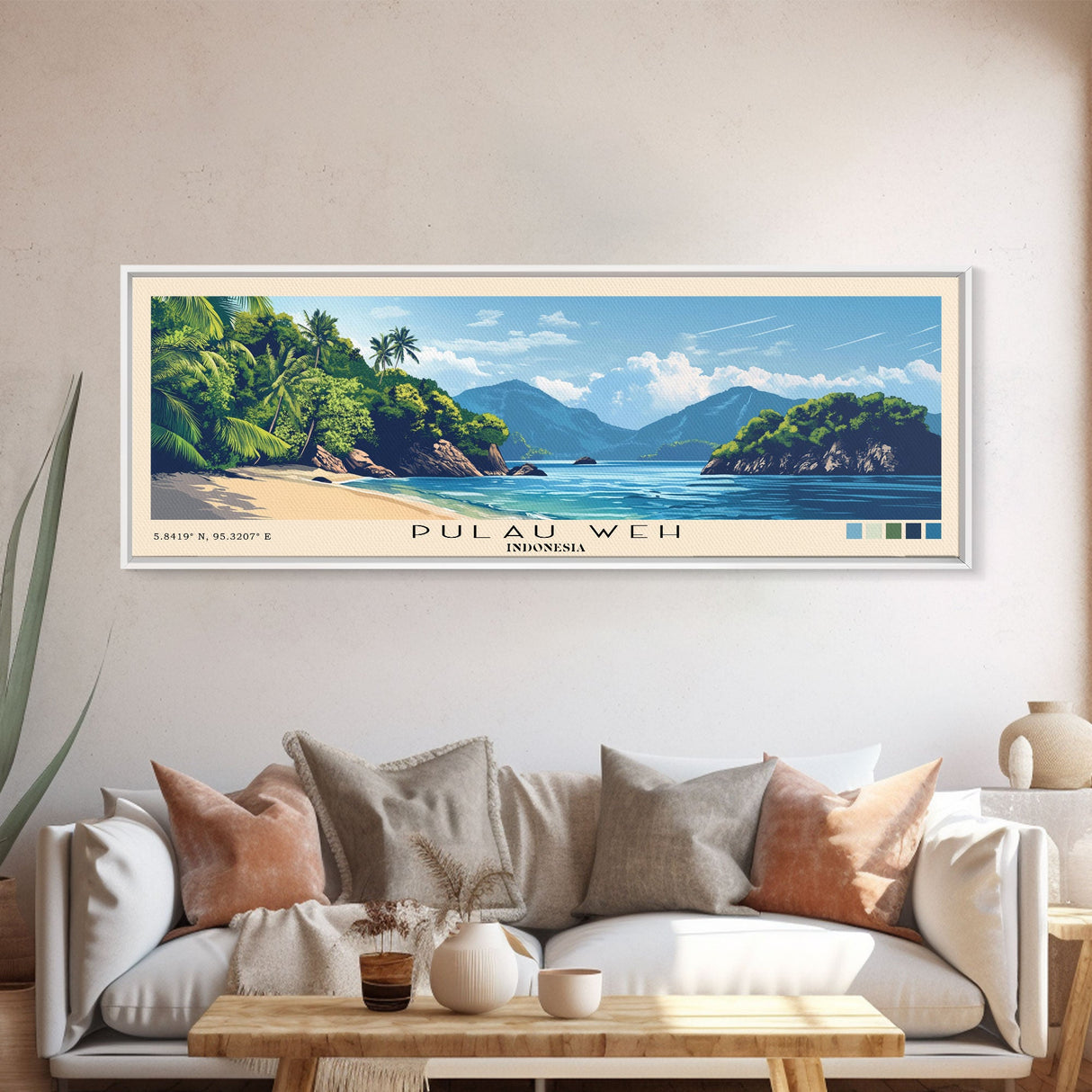 Pulau Weh, Indonesia Panoramic Print, Vacation Gift, Indonesia Wall Art, Beach Painting, Beach Decor, Large Wall Art, Wood Frame Art