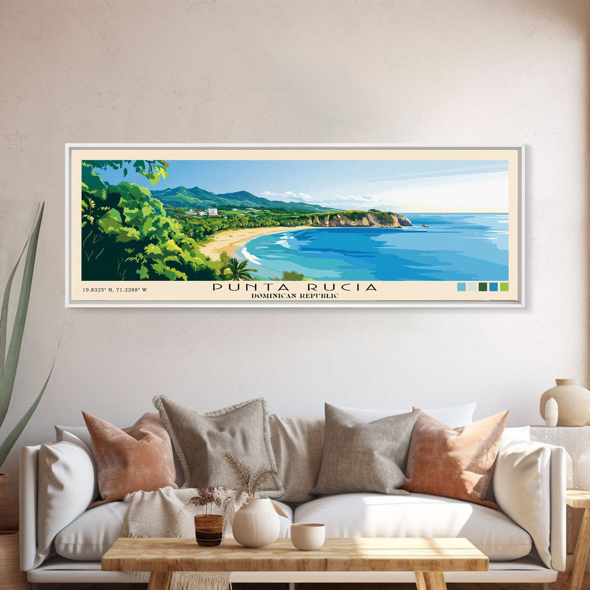 Punta Rucia, Dominican Republic Panoramic Beach Print, Vacation Gift, Dominican Republic Wall Art, Framed Canvas Print, Framed Beach Painting