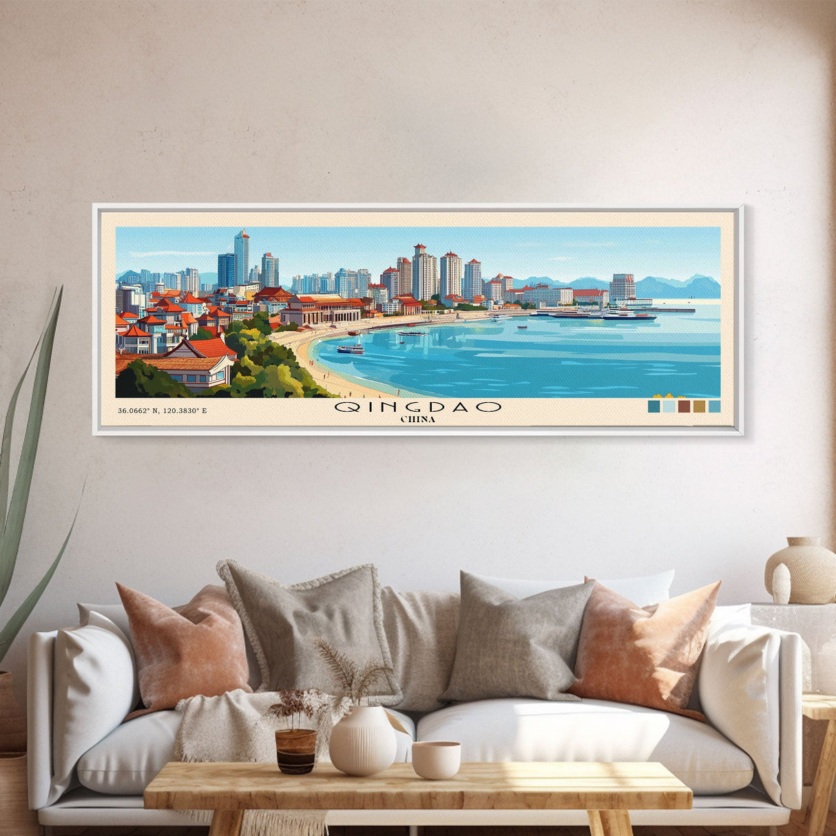 Qingdao, China Panoramic Beach Print, Vacation Gift, China Wall Art, Beach Painting, Beach Decor, Beach Painting