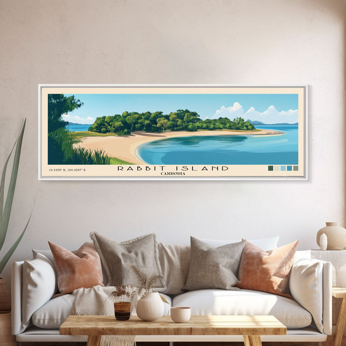 Rabbit Island, Cambodia Panoramic Beach Print, Vacation Gift, Cambodia Wall Art, Beach Painting, Beach Decor, Beach Painting