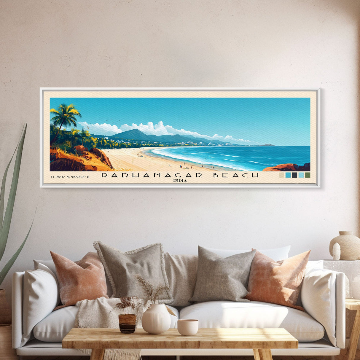 Radhanagar Beach, India Panoramic Beach Print, Vacation Gift, India Wall Art, Framed Canvas Print, Framed Beach Painting