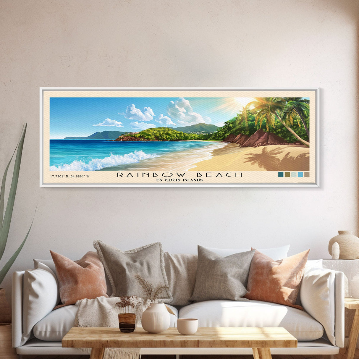 Rainbow Beach, US Virgin islands Panoramic Beach Print, Vacation Gift, US Virgin islands Wall Art, Framed Canvas Print, Framed Beach Painting