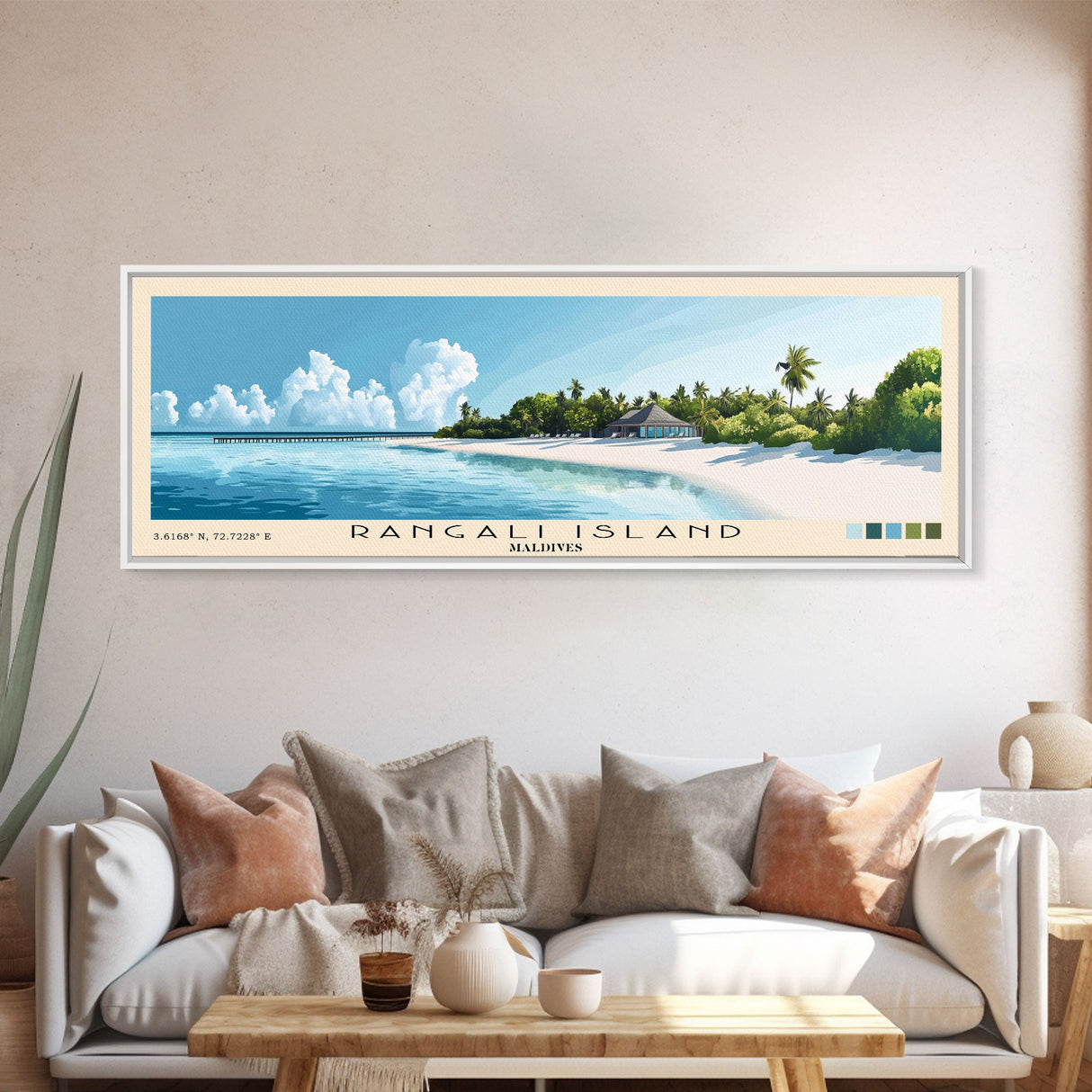 Rangali Island, Maldives Panoramic Beach Print, Vacation Gift, Maldives Wall Art, Beach Painting, Beach Decor, Beach Painting