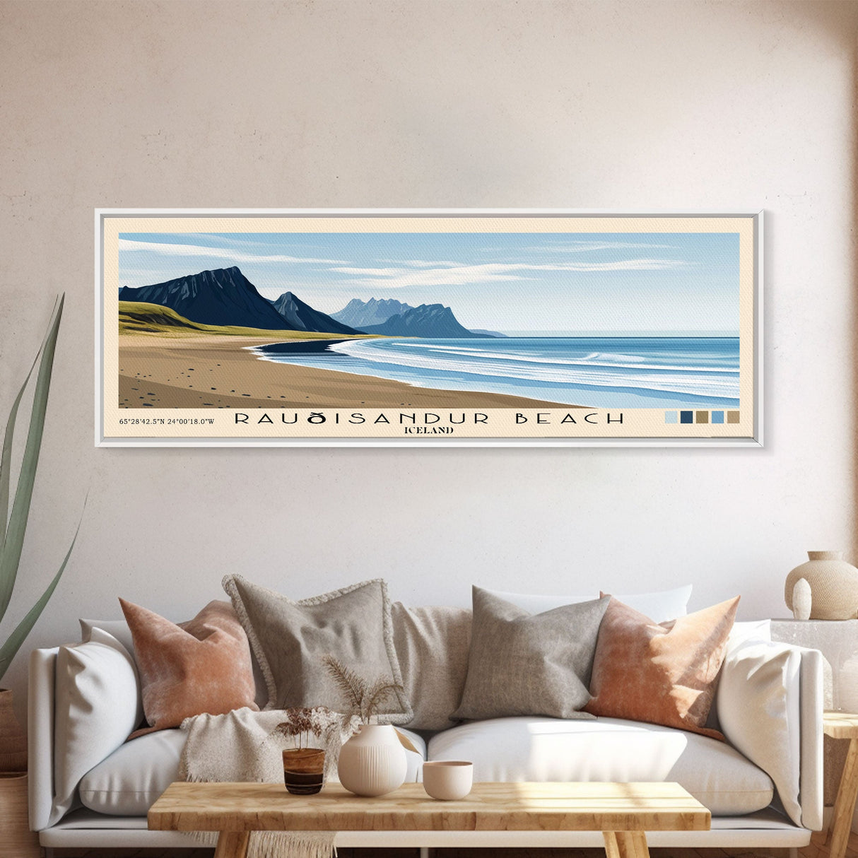 Rauðisandur Beach, Iceland Panoramic Beach Print, Vacation Gift, Iceland Wall Art, Framed Canvas Print, Framed Beach Painting