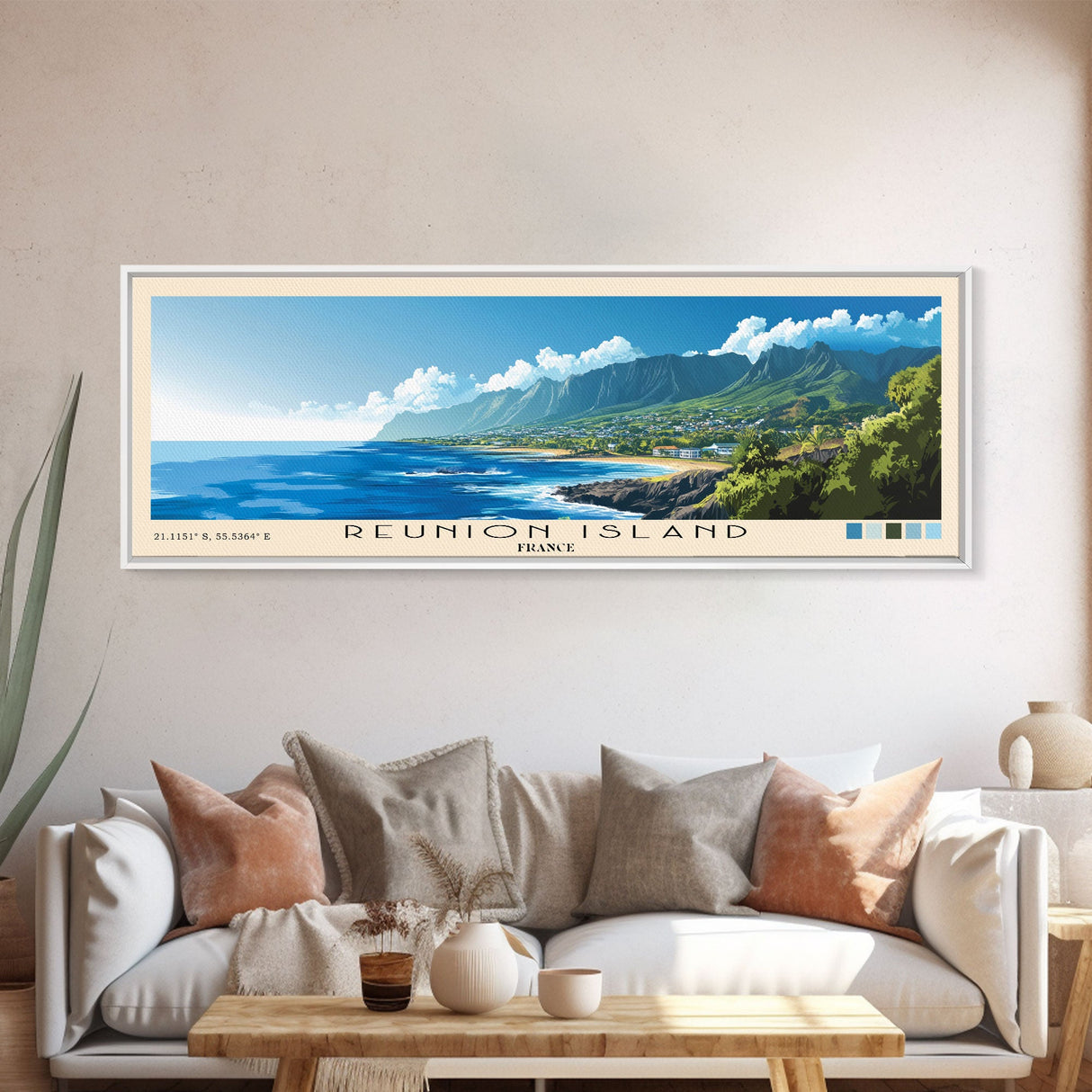 Reunion Island, France Panoramic Beach Print, Vacation Gift, France Wall Art, Beach Painting, Beach Decor, Beach Painting