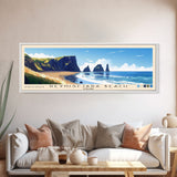 Reynisfjara Beach, Iceland Panoramic Beach Print, Vacation Gift, Iceland Wall Art, Framed Canvas Print, Framed Beach Painting