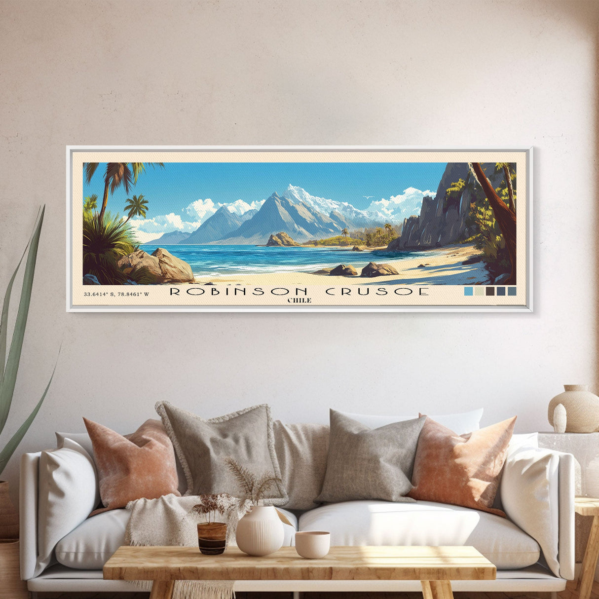 Robinson Crusoe, Chile Panoramic Print, Vacation Gift, Chile Wall Art, Beach Painting, Beach Decor, Large Wall Art, Wood Frame Art