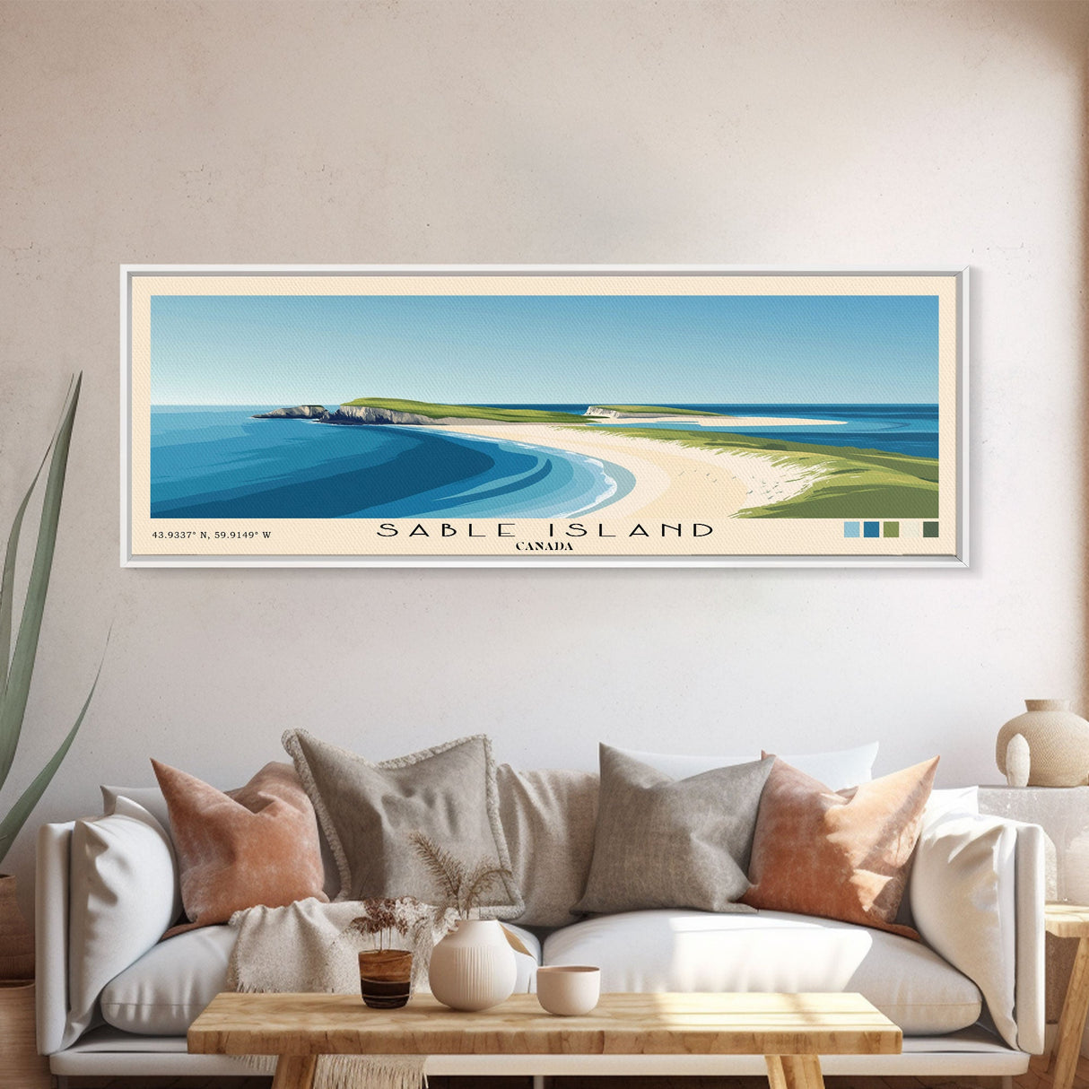 Sable Island, Canada Panoramic Beach Print, Vacation Gift, Canada Wall Art, Framed Canvas Print, Framed Beach Painting