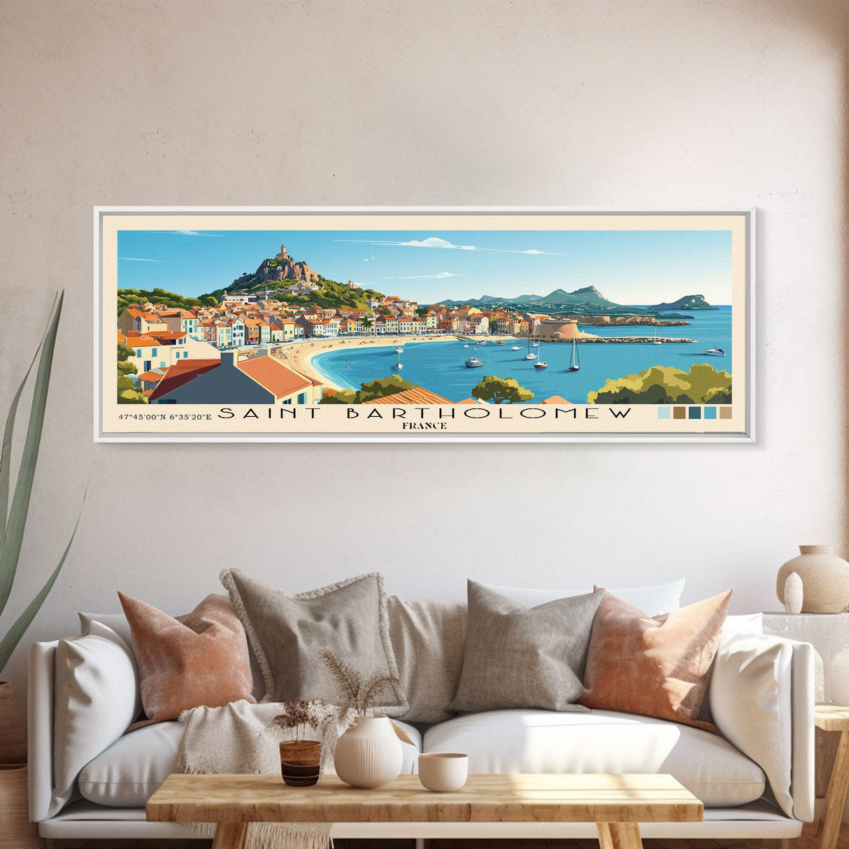 Saint Bartholomew, France Panoramic Beach Print, Vacation Gift, France Wall Art, Framed Canvas Print, Framed Beach Painting